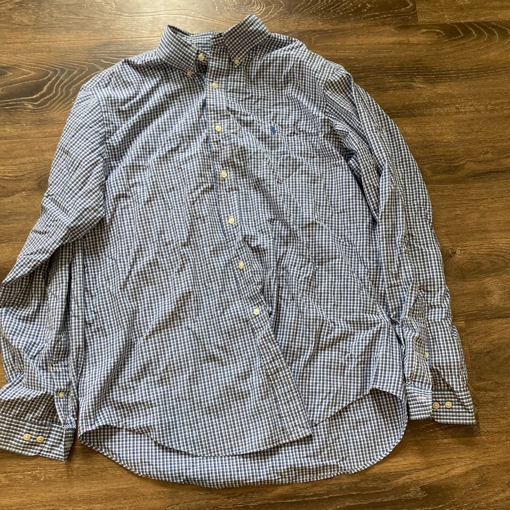 Ralph Lauren Long Sleeve Button Up Blue Checkered Shirt - Classic Fit - 36/37
